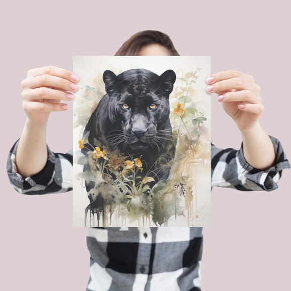 Watercolor Black Jaguar Wall Art Print Unframed - Majestic Jungle Elegance - Picture 4 of 6